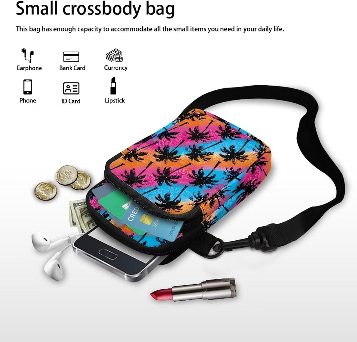 Ditsy Flower Small Crossbody Bag for Women Sea Turtle Cell Phone Purse Travel Shoulder Wallet with Adjustable Strap
