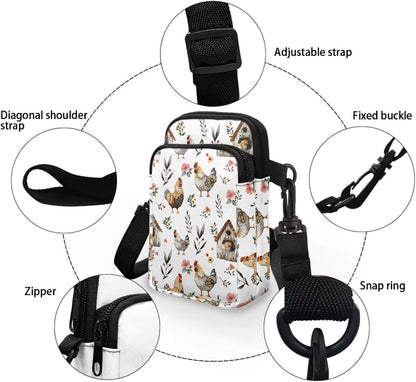 Ditsy Flower Small Crossbody Bag for Women Sea Turtle Cell Phone Purse Travel Shoulder Wallet with Adjustable Strap