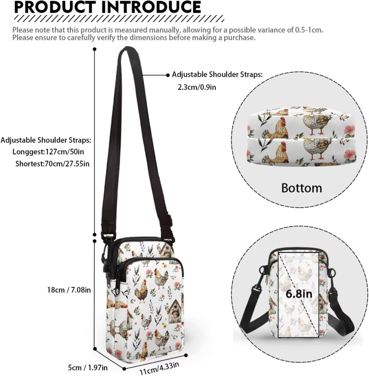 Ditsy Flower Small Crossbody Bag for Women Sea Turtle Cell Phone Purse Travel Shoulder Wallet with Adjustable Strap