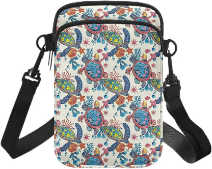 Ditsy Flower Small Crossbody Bag for Women Sea Turtle Cell Phone Purse Travel Shoulder Wallet with Adjustable Strap