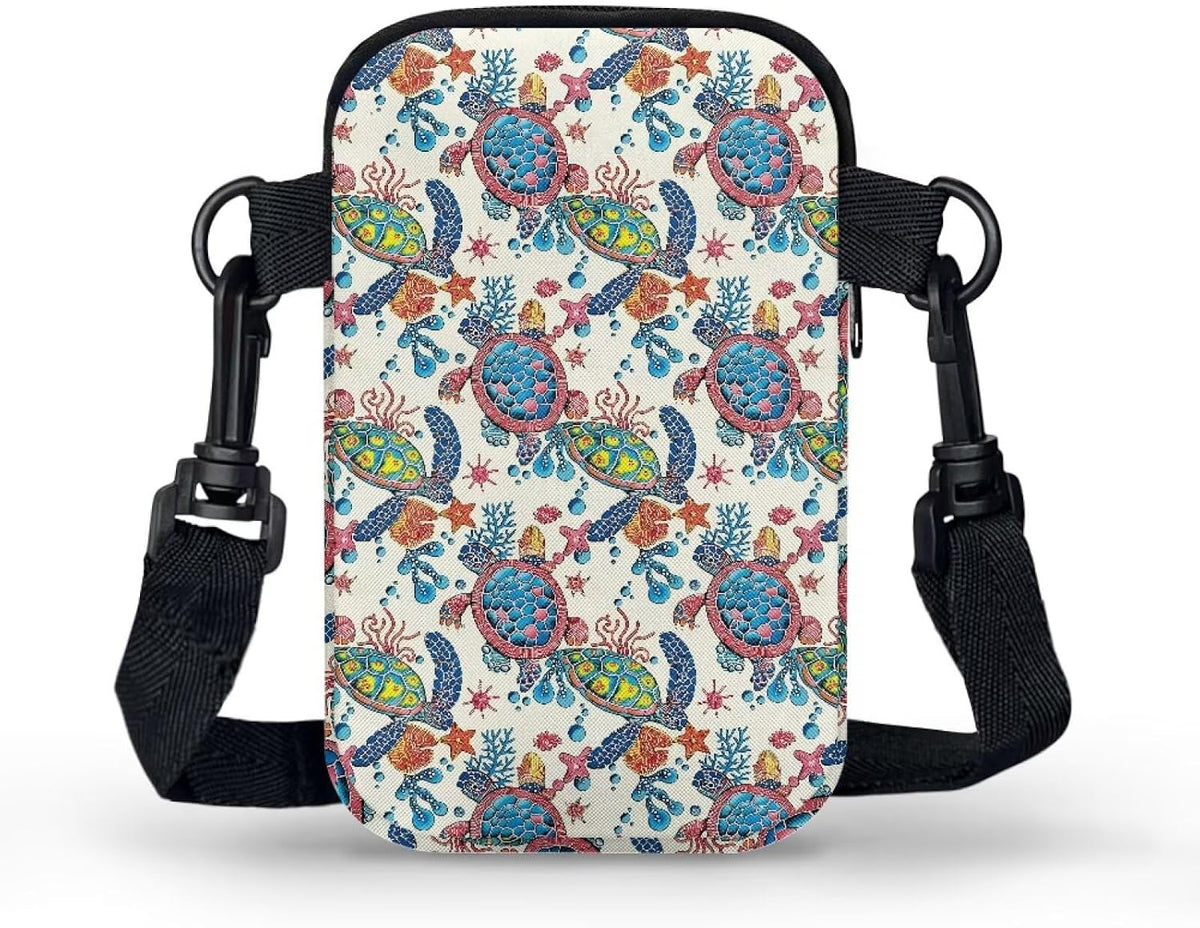 Ditsy Flower Small Crossbody Bag for Women Sea Turtle Cell Phone Purse Travel Shoulder Wallet with Adjustable Strap