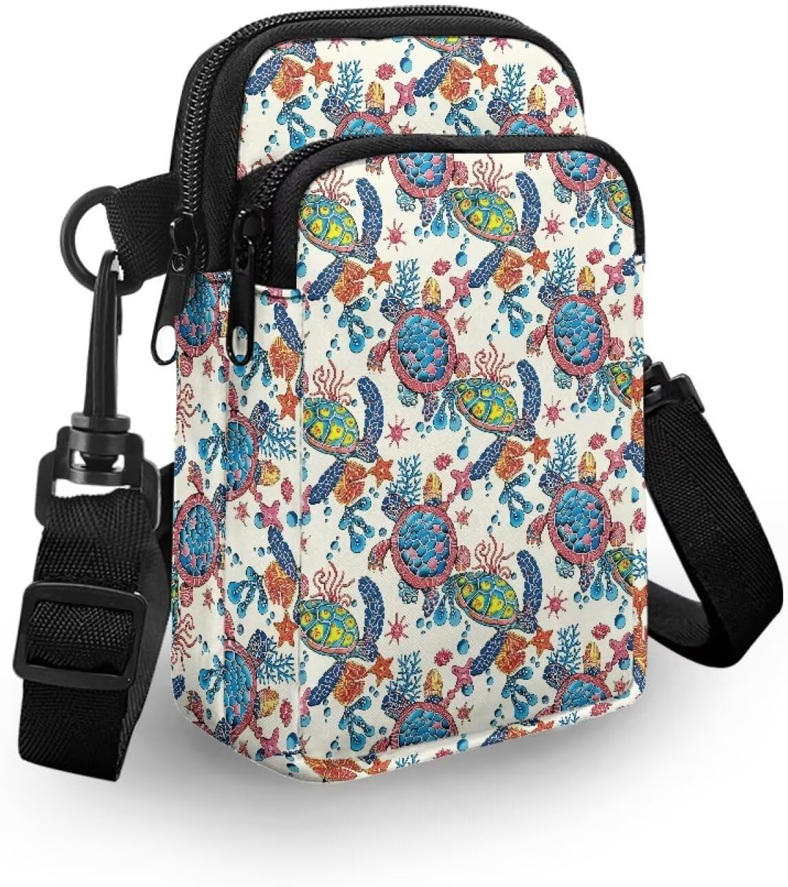 Ditsy Flower Small Crossbody Bag for Women Sea Turtle Cell Phone Purse Travel Shoulder Wallet with Adjustable Strap