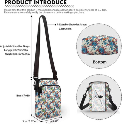 Ditsy Flower Small Crossbody Bag for Women Sea Turtle Cell Phone Purse Travel Shoulder Wallet with Adjustable Strap