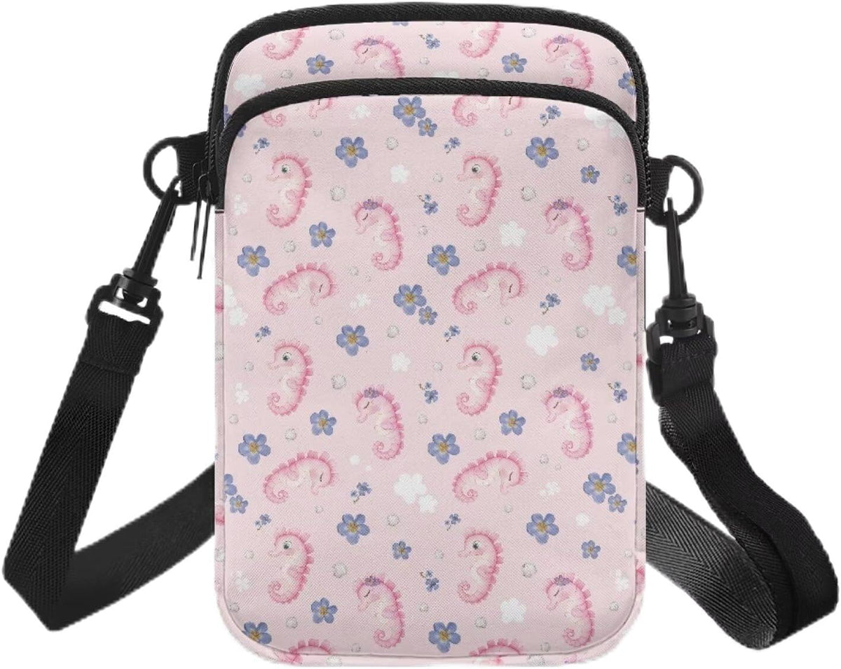Ditsy Flower Small Crossbody Bag for Women Sea Turtle Cell Phone Purse Travel Shoulder Wallet with Adjustable Strap