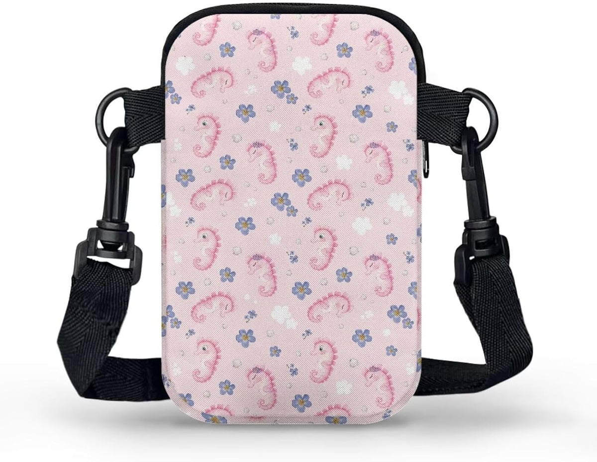 Ditsy Flower Small Crossbody Bag for Women Sea Turtle Cell Phone Purse Travel Shoulder Wallet with Adjustable Strap