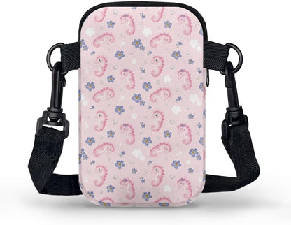 Ditsy Flower Small Crossbody Bag for Women Sea Turtle Cell Phone Purse Travel Shoulder Wallet with Adjustable Strap