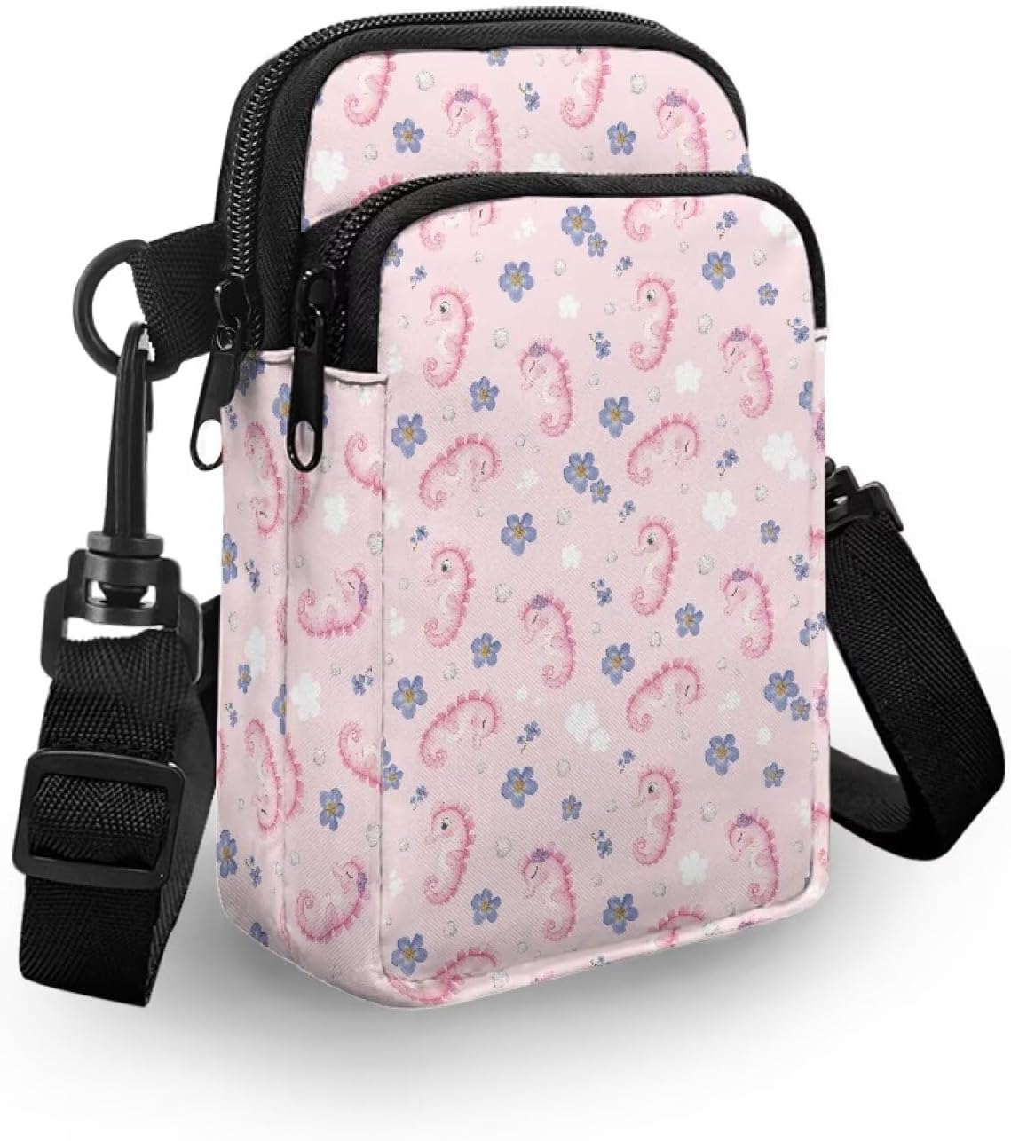 Ditsy Flower Small Crossbody Bag for Women Sea Turtle Cell Phone Purse Travel Shoulder Wallet with Adjustable Strap