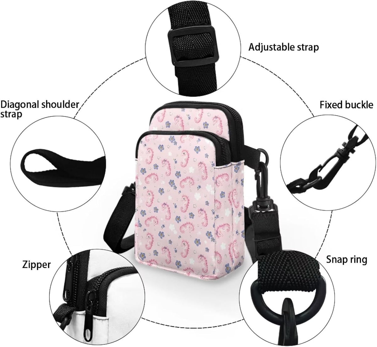 Ditsy Flower Small Crossbody Bag for Women Sea Turtle Cell Phone Purse Travel Shoulder Wallet with Adjustable Strap