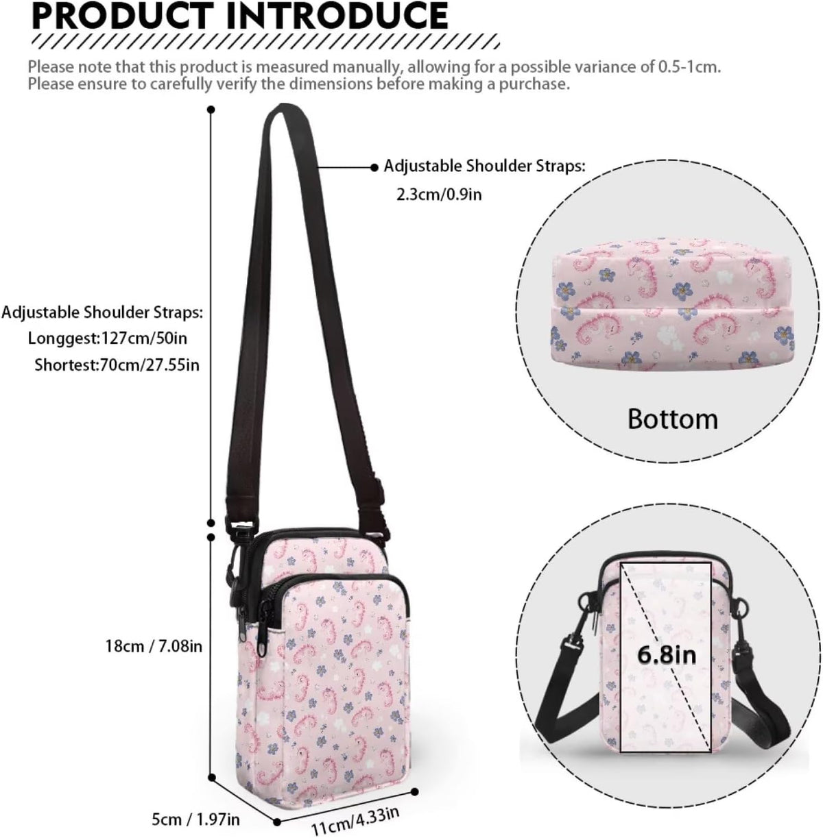 Ditsy Flower Small Crossbody Bag for Women Sea Turtle Cell Phone Purse Travel Shoulder Wallet with Adjustable Strap