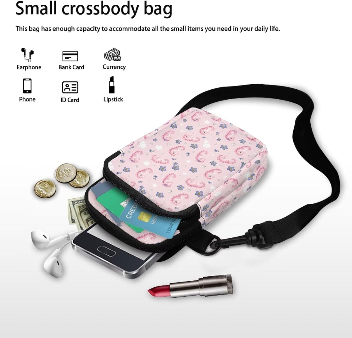 Ditsy Flower Small Crossbody Bag for Women Sea Turtle Cell Phone Purse Travel Shoulder Wallet with Adjustable Strap