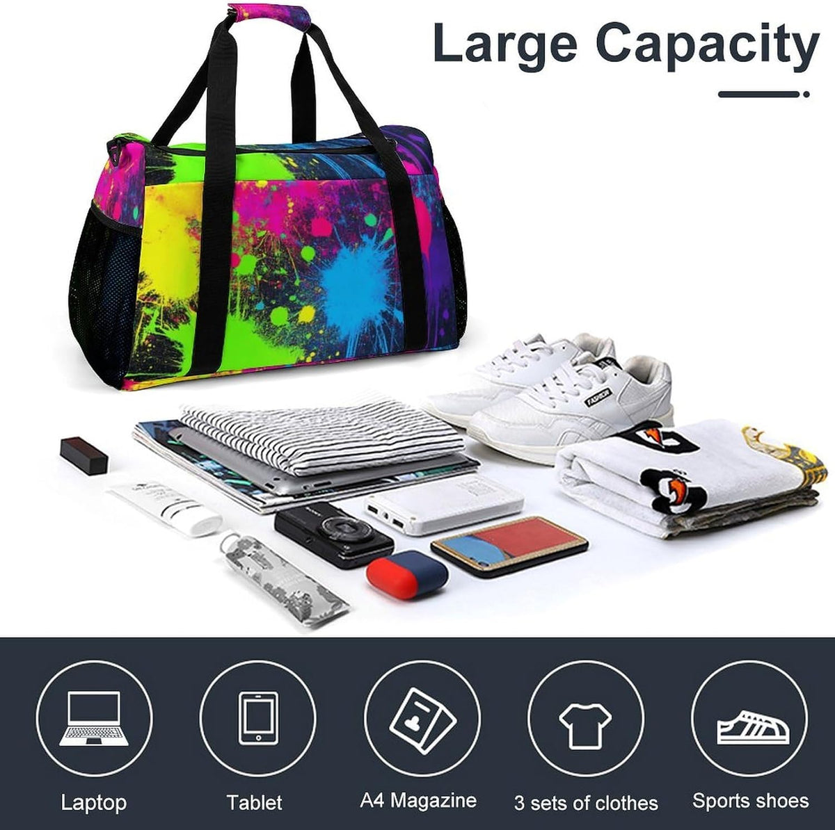 Foldable Lightweight Travel Duffel Bag Carry On Weekender Overnight Tote Bag for Men Women Yoga