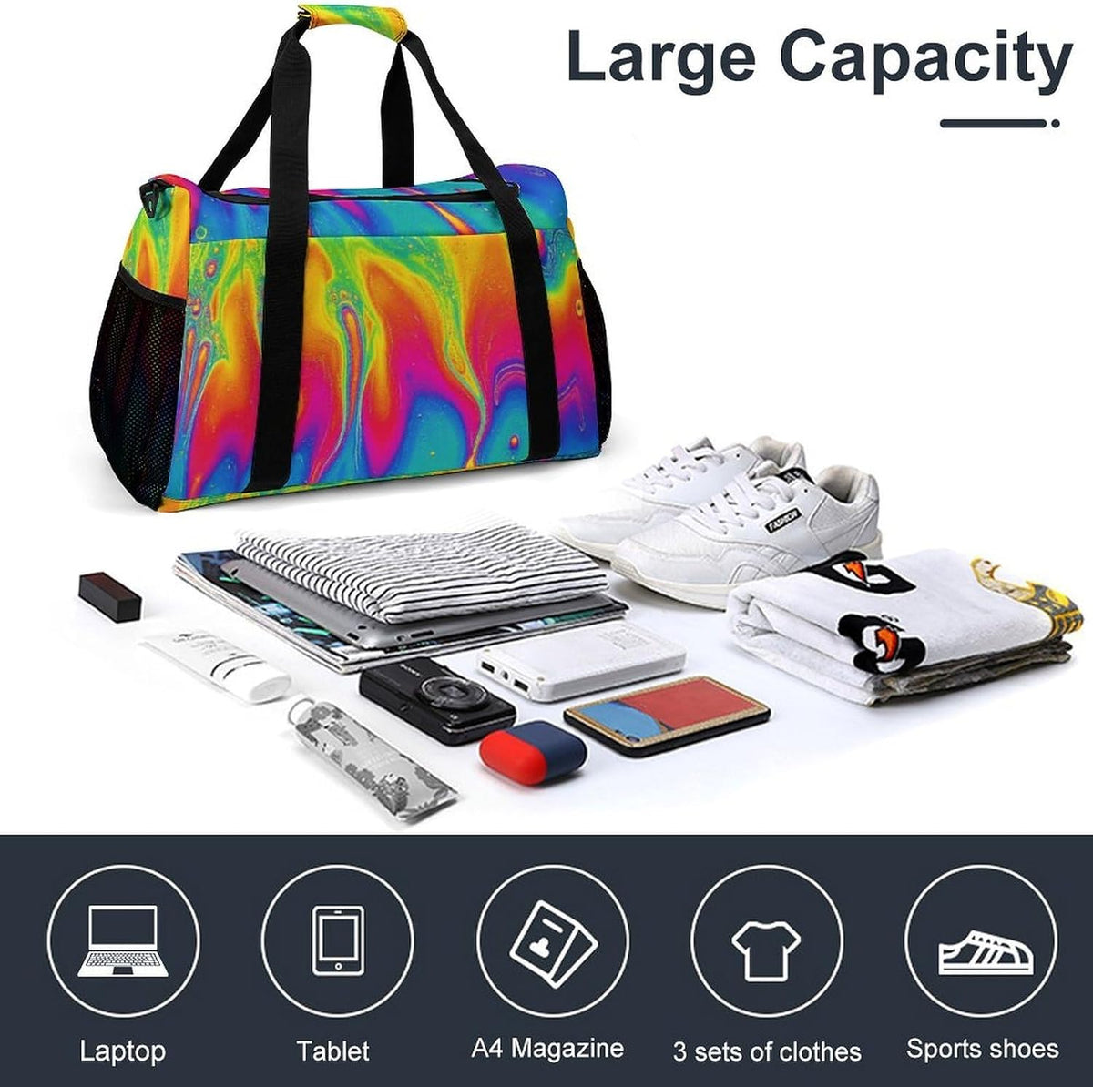 Foldable Lightweight Travel Duffel Bag Carry On Weekender Overnight Tote Bag for Men Women Yoga