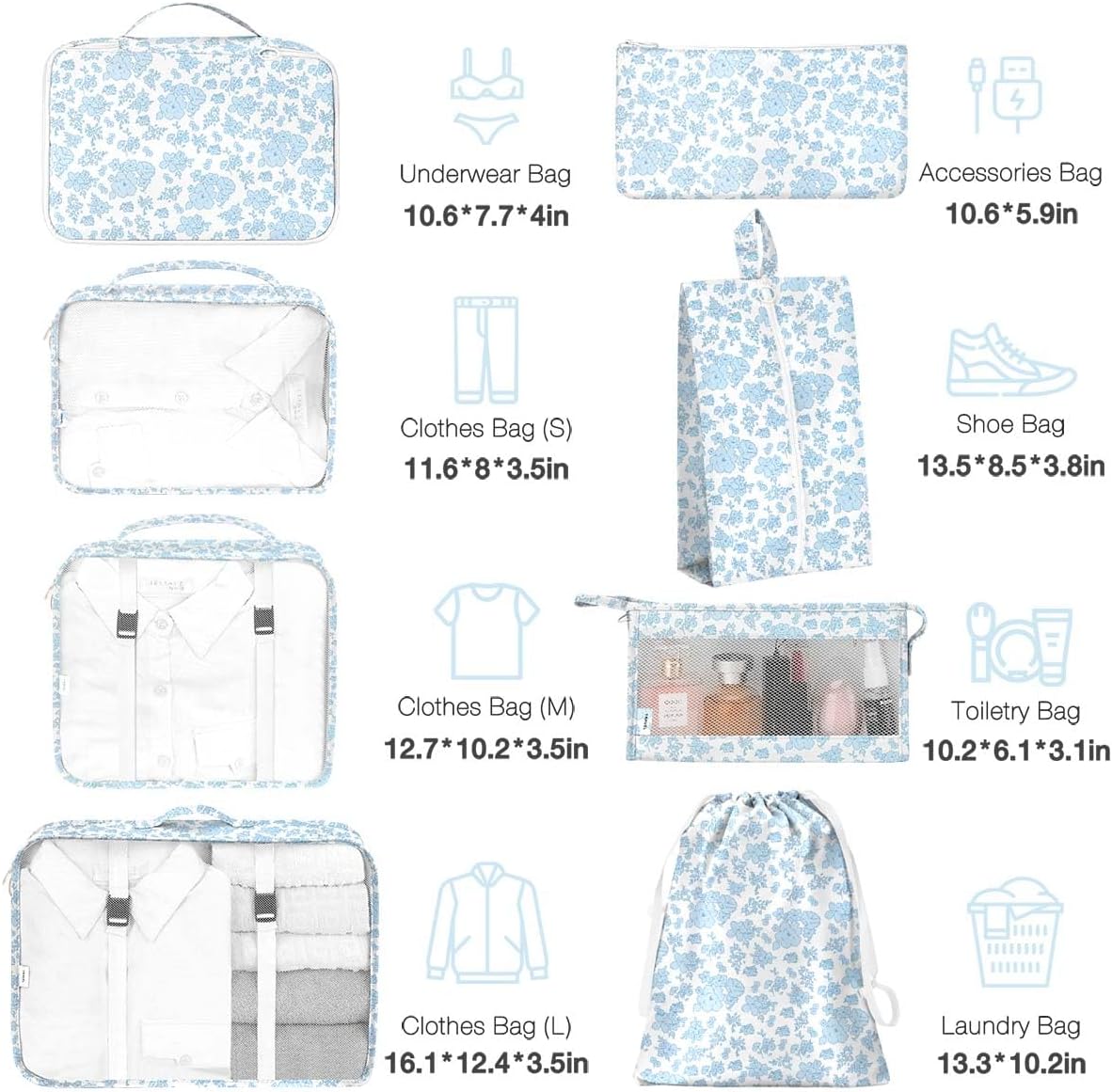 8 Set Packing Cubes for Suitcases, Packing Cube with Shoe, Cosmetics, Clothing, and Accessories Bags Packing Cubes for Travel Luggage Organizer(Leopard)