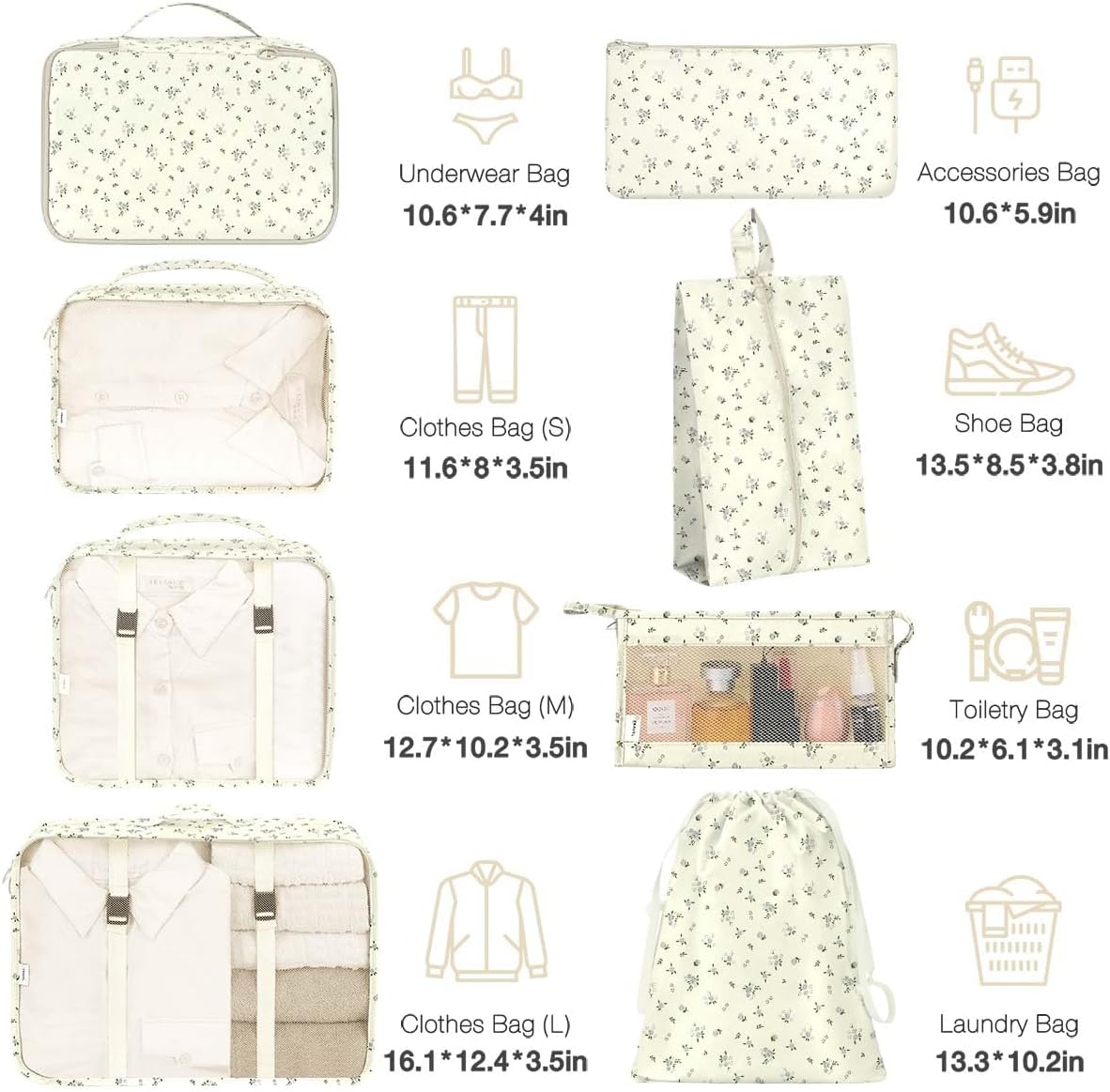 8 Set Packing Cubes for Suitcases, Packing Cube with Shoe, Cosmetics, Clothing, and Accessories Bags Packing Cubes for Travel Luggage Organizer(Leopard)