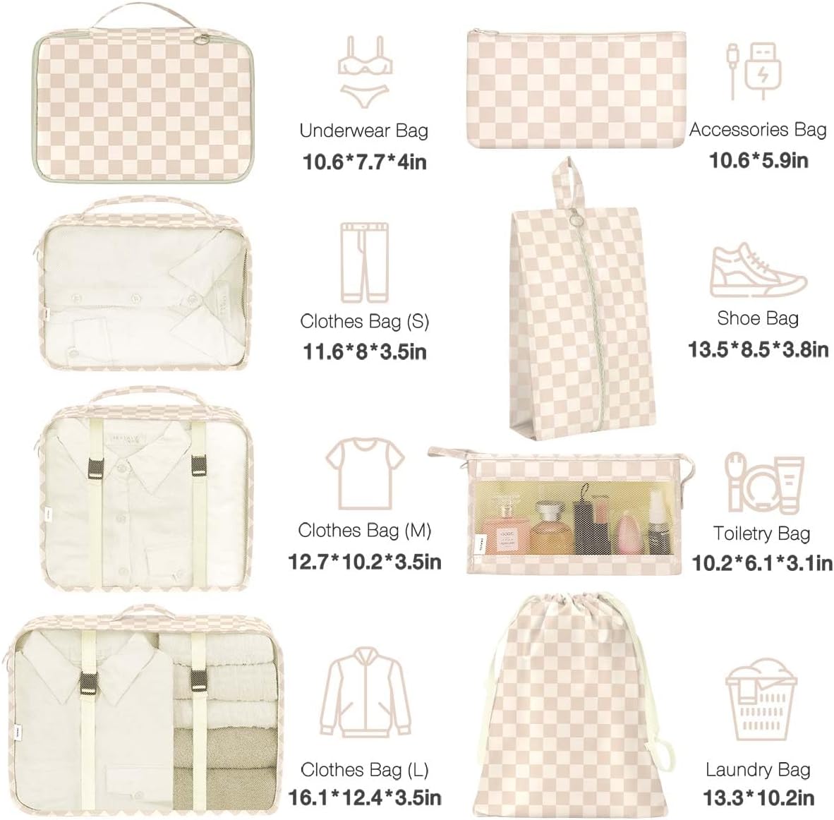 8 Set Packing Cubes for Suitcases, Packing Cube with Shoe, Cosmetics, Clothing, and Accessories Bags Packing Cubes for Travel Luggage Organizer(Leopard)