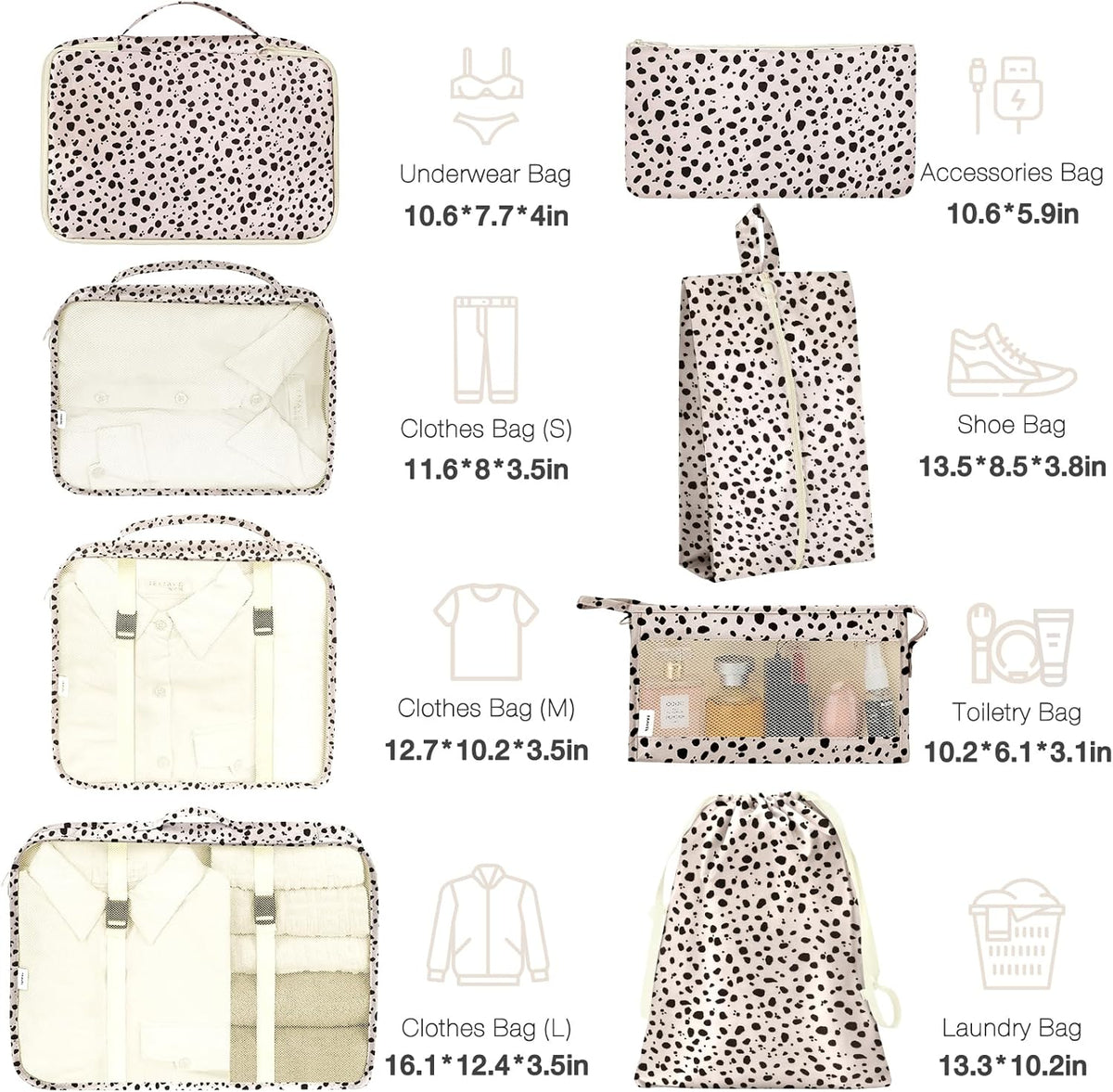 8 Set Packing Cubes for Suitcases, Packing Cube with Shoe, Cosmetics, Clothing, and Accessories Bags Packing Cubes for Travel Luggage Organizer(Leopard)