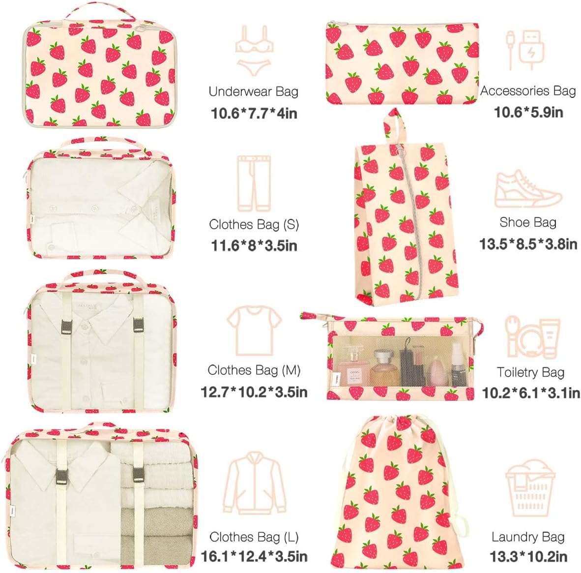 8 Set Packing Cubes for Suitcases, Packing Cube with Shoe, Cosmetics, Clothing, and Accessories Bags Packing Cubes for Travel Luggage Organizer(Leopard)