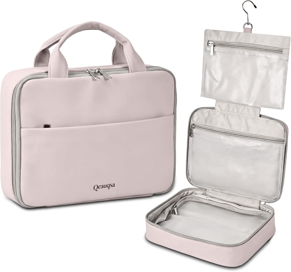 Makeup Bag Organizer, Large Hanging Toiletry Bag for Women with Leakproof Compartments, Travel Cosmetic Case for Full Sized Toiletries & Brushes Travel Cosmetic Bag Cruise Essentials White