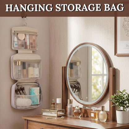Makeup Bag Organizer, Large Hanging Toiletry Bag for Women with Leakproof Compartments, Travel Cosmetic Case for Full Sized Toiletries & Brushes Travel Cosmetic Bag Cruise Essentials White