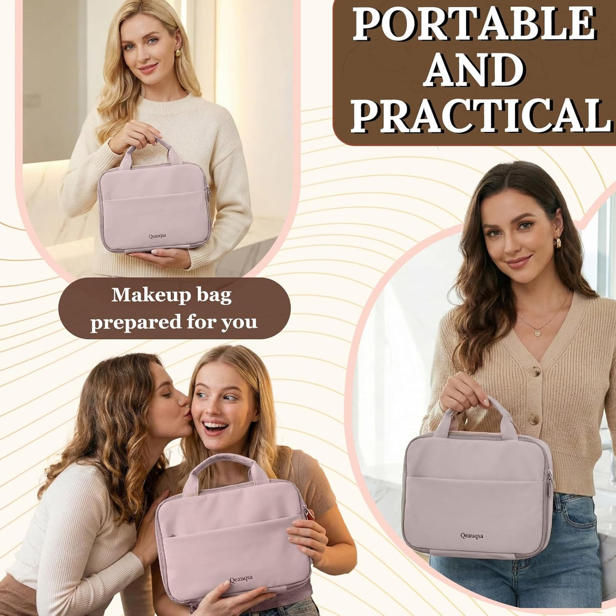 Makeup Bag Organizer, Large Hanging Toiletry Bag for Women with Leakproof Compartments, Travel Cosmetic Case for Full Sized Toiletries & Brushes Travel Cosmetic Bag Cruise Essentials White