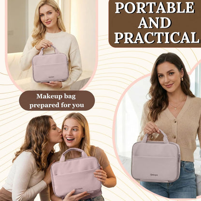 Makeup Bag Organizer, Large Hanging Toiletry Bag for Women with Leakproof Compartments, Travel Cosmetic Case for Full Sized Toiletries & Brushes Travel Cosmetic Bag Cruise Essentials White