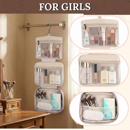 Makeup Bag Organizer, Large Hanging Toiletry Bag for Women with Leakproof Compartments, Travel Cosmetic Case for Full Sized Toiletries & Brushes Travel Cosmetic Bag Cruise Essentials White