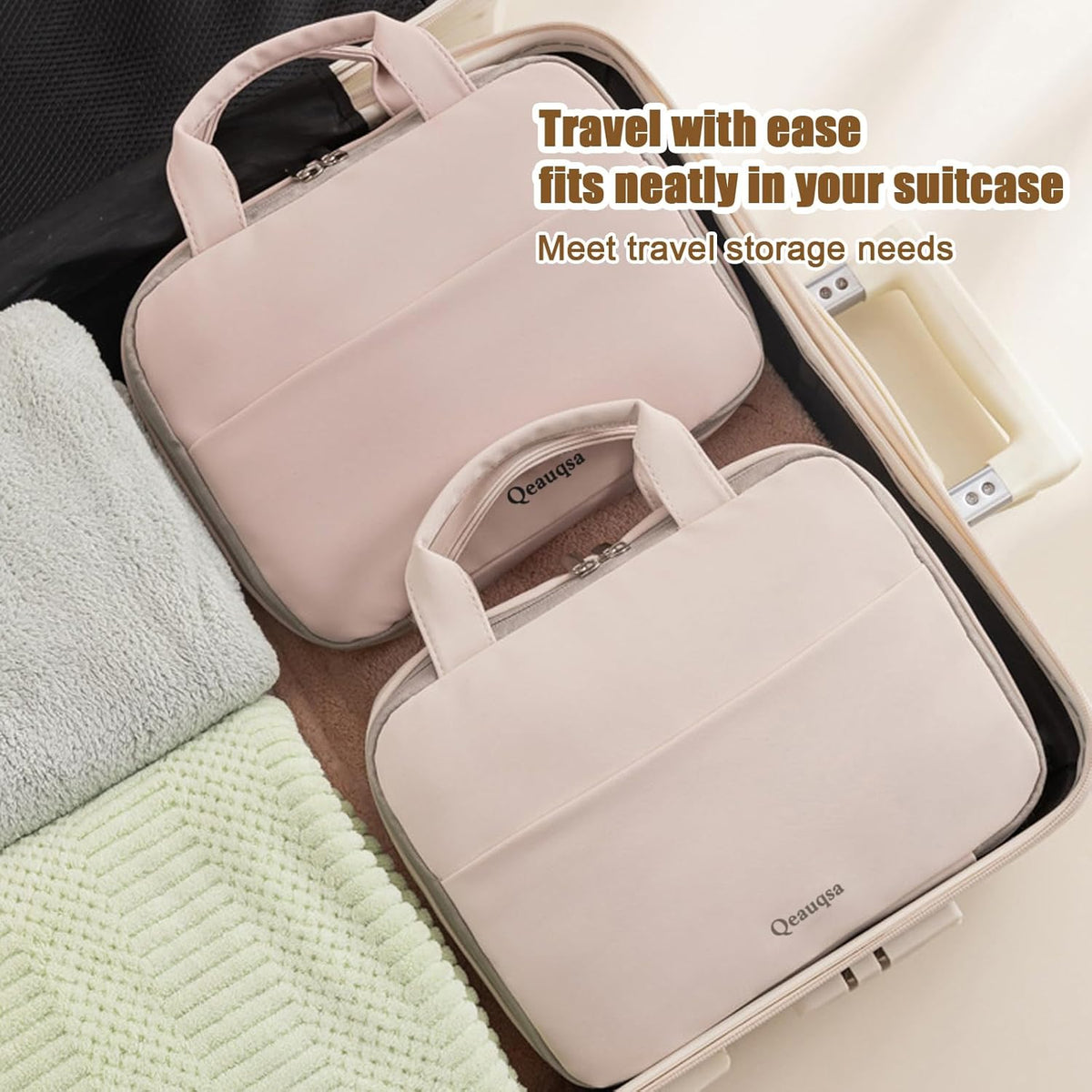 Makeup Bag Organizer, Large Hanging Toiletry Bag for Women with Leakproof Compartments, Travel Cosmetic Case for Full Sized Toiletries & Brushes Travel Cosmetic Bag Cruise Essentials White