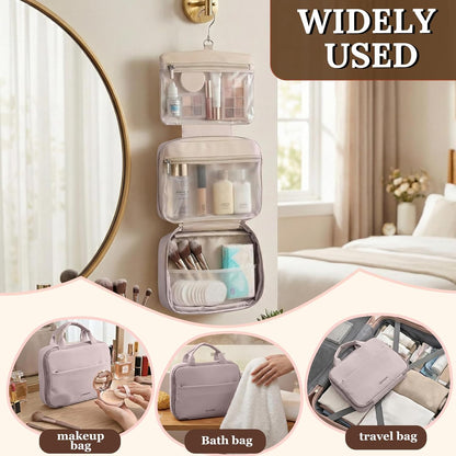 Makeup Bag Organizer, Large Hanging Toiletry Bag for Women with Leakproof Compartments, Travel Cosmetic Case for Full Sized Toiletries & Brushes Travel Cosmetic Bag Cruise Essentials White