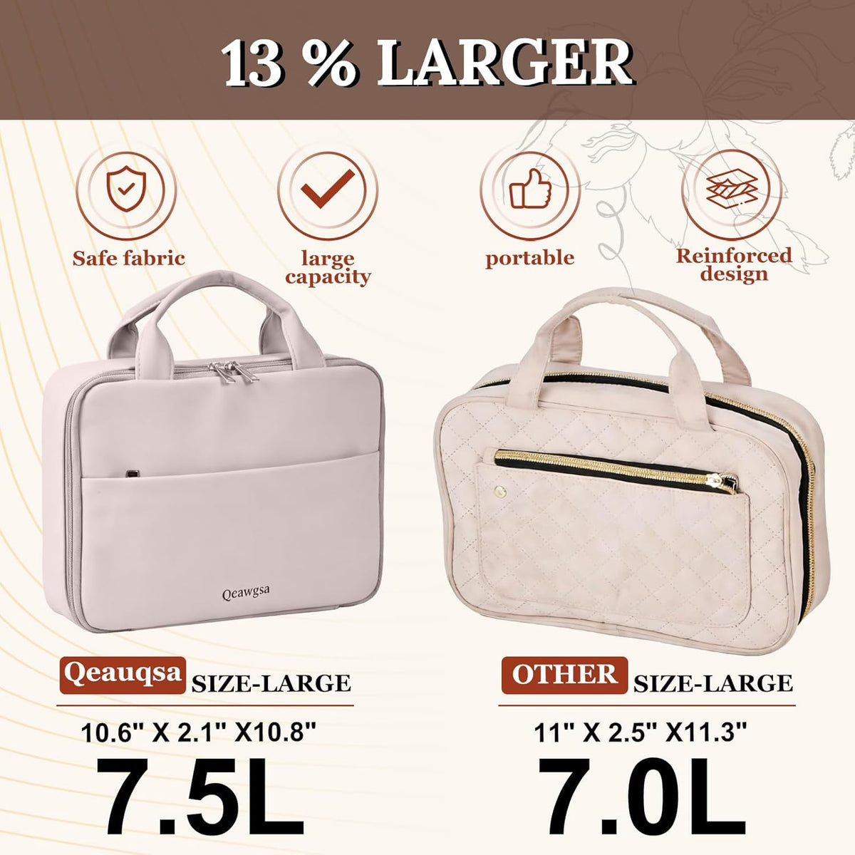 Makeup Bag Organizer, Large Hanging Toiletry Bag for Women with Leakproof Compartments, Travel Cosmetic Case for Full Sized Toiletries & Brushes Travel Cosmetic Bag Cruise Essentials White