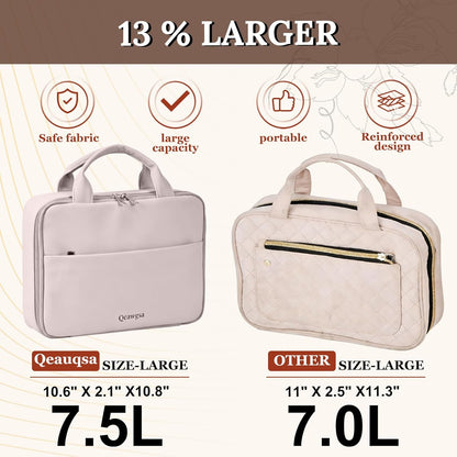 Makeup Bag Organizer, Large Hanging Toiletry Bag for Women with Leakproof Compartments, Travel Cosmetic Case for Full Sized Toiletries & Brushes Travel Cosmetic Bag Cruise Essentials White