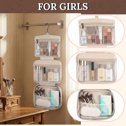 Makeup Bag Organizer, Large Hanging Toiletry Bag for Women with Leakproof Compartments, Travel Cosmetic Case for Full Sized Toiletries & Brushes Travel Cosmetic Bag Cruise Essentials White