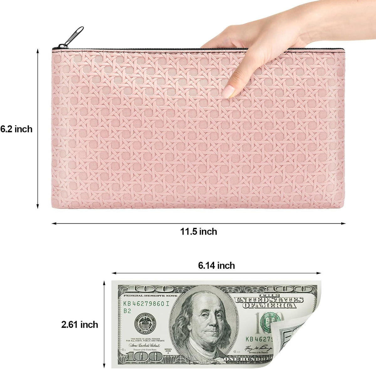 2pack Money Bag, Cash Zipper Pouch, Bank Bags, Cash Wallet, Cosmetic Receipts Coins Small Tools Organizing Storage Bag