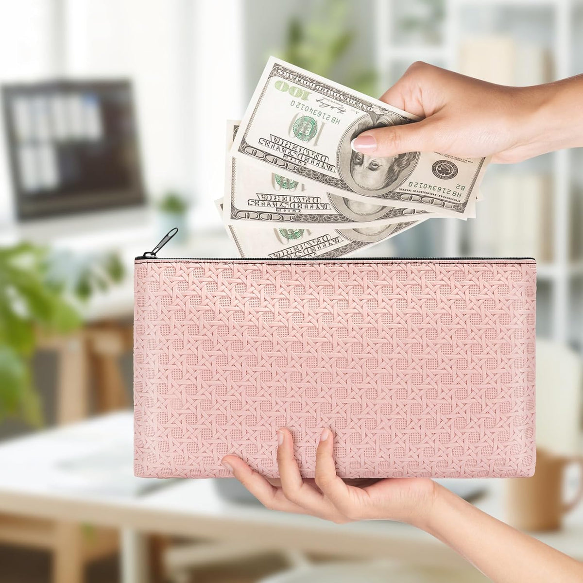 2pack Money Bag, Cash Zipper Pouch, Bank Bags, Cash Wallet, Cosmetic Receipts Coins Small Tools Organizing Storage Bag