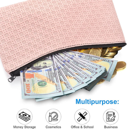 2pack Money Bag, Cash Zipper Pouch, Bank Bags, Cash Wallet, Cosmetic Receipts Coins Small Tools Organizing Storage Bag