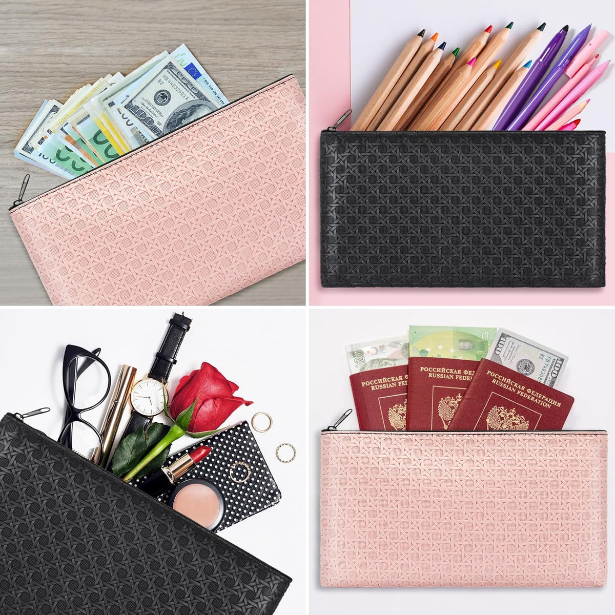 2pack Money Bag, Cash Zipper Pouch, Bank Bags, Cash Wallet, Cosmetic Receipts Coins Small Tools Organizing Storage Bag