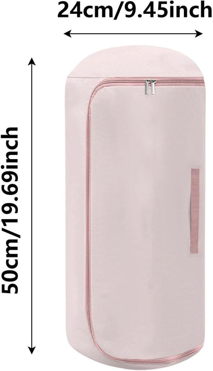 Ultra Space Saving Roll up Self Compression Organizer, Foldable Cylindrical Bag for Bedding Travel Storage Holds Quilt Garments Blankets Blanket Bag,Compact Design (Pink, Small)