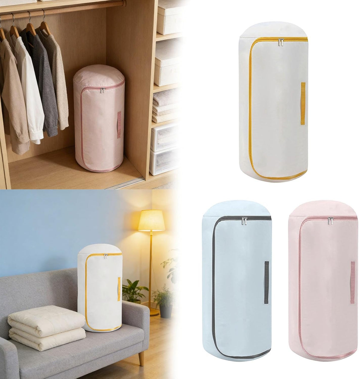Ultra Space Saving Roll up Self Compression Organizer, Foldable Cylindrical Bag for Bedding Travel Storage Holds Quilt Garments Blankets Blanket Bag,Compact Design (Pink, Small)