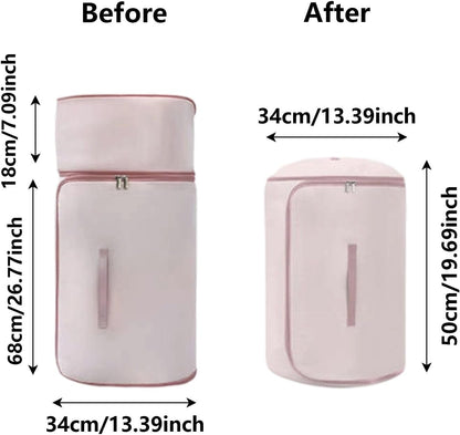 Ultra Space Saving Roll up Self Compression Organizer, Foldable Cylindrical Bag for Bedding Travel Storage Holds Quilt Garments Blankets Blanket Bag,Compact Design (Pink, Small)
