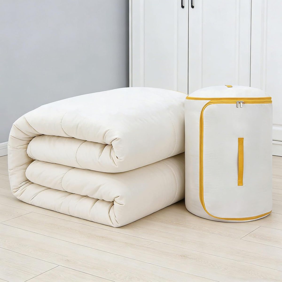 Ultra Space Saving Roll up Self Compression Organizer, Foldable Cylindrical Bag for Bedding Travel Storage Holds Quilt Garments Blankets Blanket Bag,Compact Design (Pink, Small)