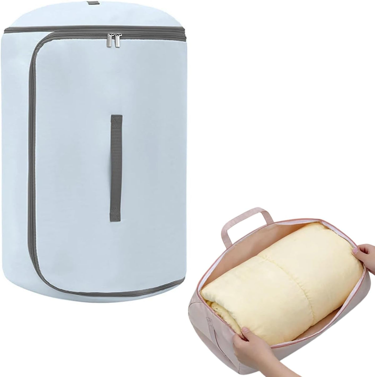 Ultra Space Saving Roll up Self Compression Organizer, Foldable Cylindrical Bag for Bedding Travel Storage Holds Quilt Garments Blankets Blanket Bag,Compact Design (Pink, Small)