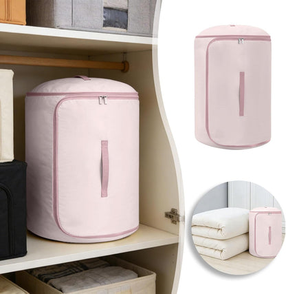 Ultra Space Saving Roll up Self Compression Organizer, Foldable Cylindrical Bag for Bedding Travel Storage Holds Quilt Garments Blankets Blanket Bag,Compact Design (Pink, Small)