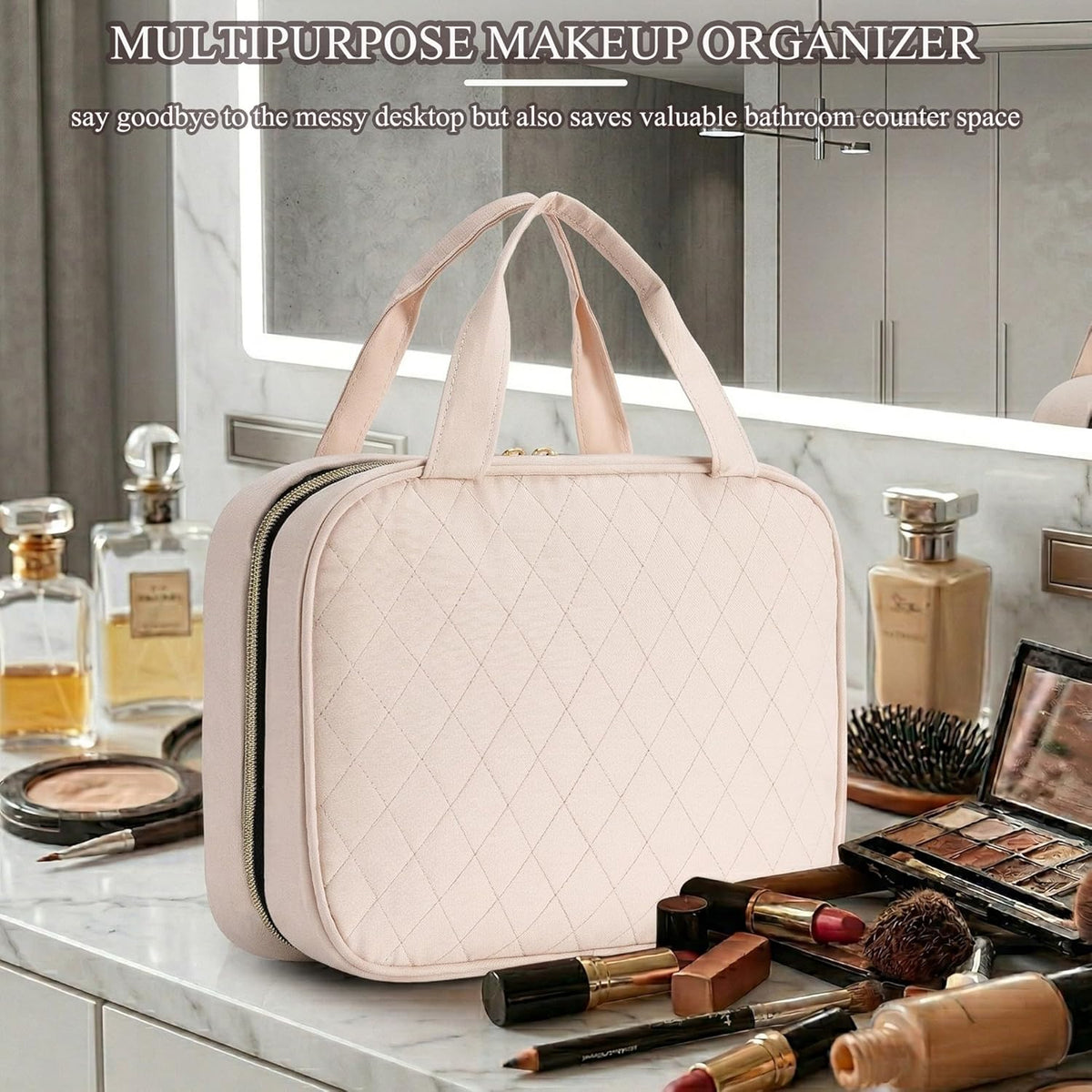 Travel Toiletry Bag - Hanging Toiletry Bag for Women, Waterproof Makeup Cosmetic Bag Travel Organizer for Accessories, Shampoo, Full-size Container, Toiletries (Black)
