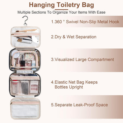 Travel Toiletry Bag - Hanging Toiletry Bag for Women, Waterproof Makeup Cosmetic Bag Travel Organizer for Accessories, Shampoo, Full-size Container, Toiletries (Black)