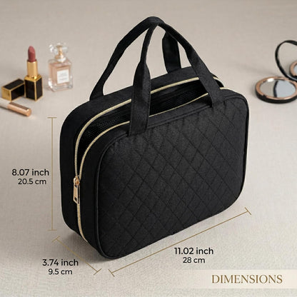 Travel Toiletry Bag - Hanging Toiletry Bag for Women, Waterproof Makeup Cosmetic Bag Travel Organizer for Accessories, Shampoo, Full-size Container, Toiletries (Black)