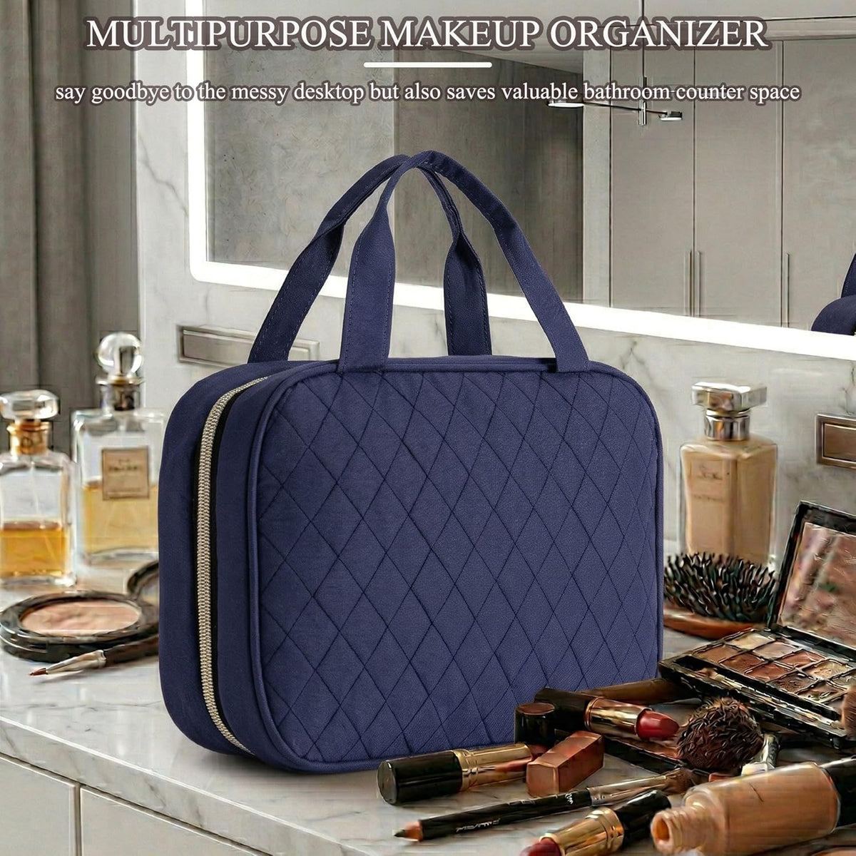 Travel Toiletry Bag - Hanging Toiletry Bag for Women, Waterproof Makeup Cosmetic Bag Travel Organizer for Accessories, Shampoo, Full-size Container, Toiletries (Black)