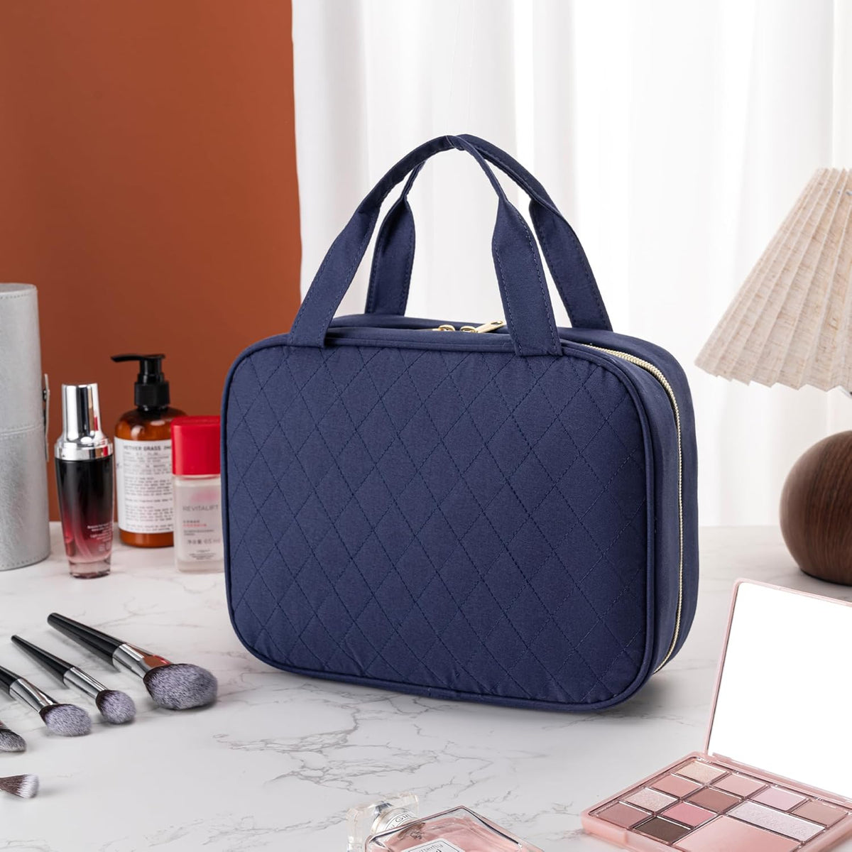 Travel Toiletry Bag - Hanging Toiletry Bag for Women, Waterproof Makeup Cosmetic Bag Travel Organizer for Accessories, Shampoo, Full-size Container, Toiletries (Black)