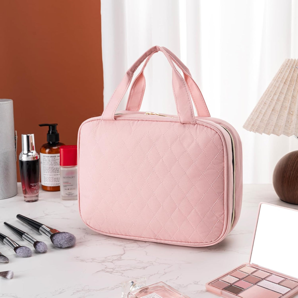 Travel Toiletry Bag - Hanging Toiletry Bag for Women, Waterproof Makeup Cosmetic Bag Travel Organizer for Accessories, Shampoo, Full-size Container, Toiletries (Black)