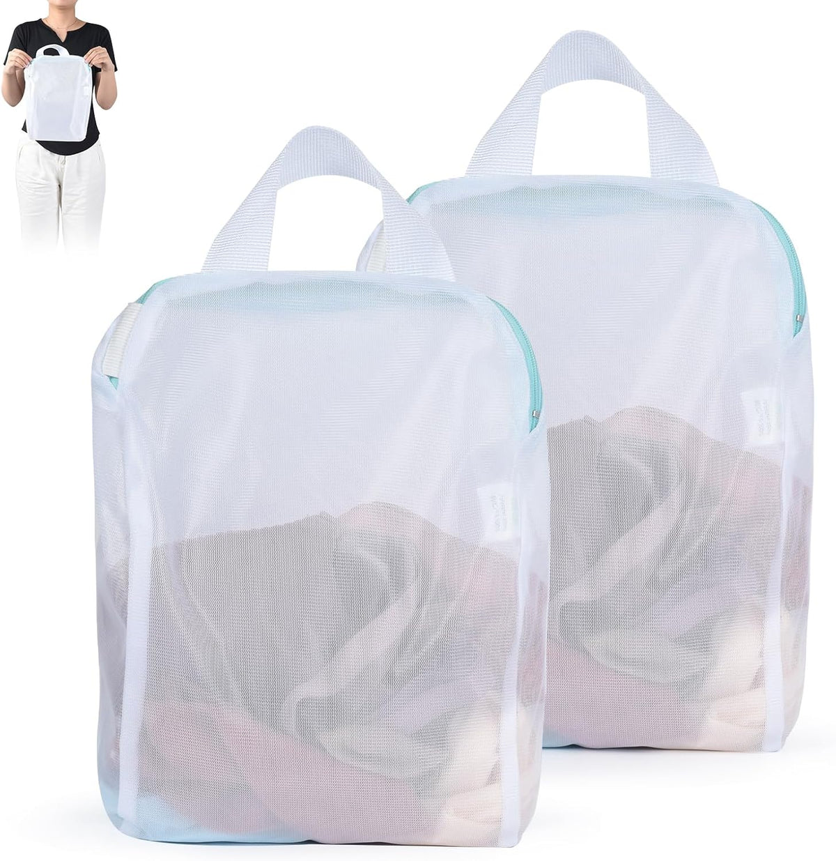 2Pcs Small Mesh Laundry Bags 10x12 Inch, Don't Drying, White | Delicates Lingerie Bags Mesh Wash Bags Hanging Laundry Bag Sock Bra Underwear Storage, Melting 140-176℉