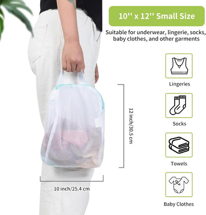 2Pcs Small Mesh Laundry Bags 10x12 Inch, Don't Drying, White | Delicates Lingerie Bags Mesh Wash Bags Hanging Laundry Bag Sock Bra Underwear Storage, Melting 140-176℉