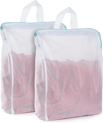 2Pcs Small Mesh Laundry Bags 10x12 Inch, Don't Drying, White | Delicates Lingerie Bags Mesh Wash Bags Hanging Laundry Bag Sock Bra Underwear Storage, Melting 140-176℉